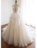 Champagne Organza Glitter Tulle Regal Wedding Dress